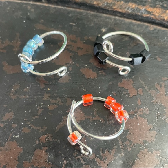 Whimsical Turtle Jewelry - BUNDLE DEAL Handmade Adjustable Set of 3 Fidget Spinner Wire Ring Silver Plate